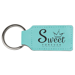 Teal 2 3/4" x 1 1/4" Laserable Leatherette Rectangle Keychain