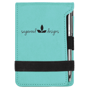Teal 3 1/4" x 4 3/4" Laserable Leatherette Mini Notepad with Pen