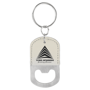 White Oval Laserable Leatherette Bottle Opener Keychain