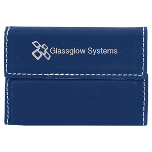 Blue/Silver 3 3/4" x 2 3/4" Laserable Leatherette Hard Business Card Holder