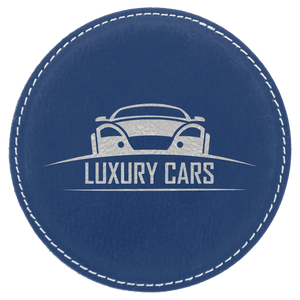 Blue/Silver 4" Round Laserable Leatherette 6-Coaster Set
