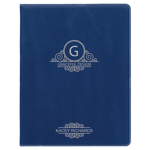 Blue/Silver 7" x 9" Laserable Leatherette Small Portfolio with Notepad