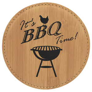 Bamboo 4" Round Laserable Leatherette 6-Coaster Set