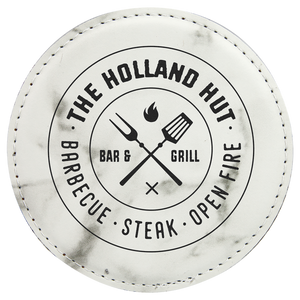 White Marble 4" Round Laserable Leatherette 6-Coaster Set