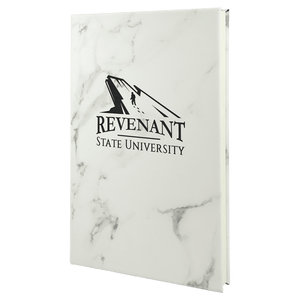 White Marble 5 1/4" x 8 1/4" Laserable Leatherette Journal with Lined Notepad