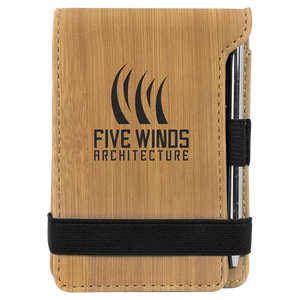 Bamboo 3 1/4" x 4 3/4" Laserable Leatherette Mini Notepad with Pen