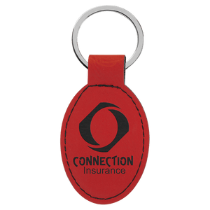 Red 3" x 1 3/4" Laserable Leatherette Oval Keychain