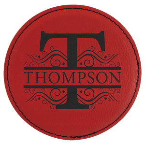 Red 4" Round Laserable Leatherette 6-Coaster Set