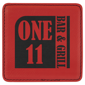 Red 4" x 4" Square Laserable Leatherette 6-Coaster Set