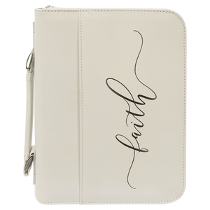White 7 1/2" x 10 3/4" Leatherette Book/Bible Cover with Handle & Zipper