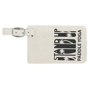 White/Black 4 1/4" x 2 3/4" Laserable Leatherette Luggage Tag