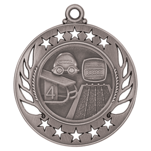 Antique Silver 2 1/4" Swimming Galaxy Medal