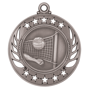 Antique Silver 2 1/4" Volleyball Galaxy Medal