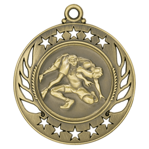 Antique Gold 2 1/4" Wrestling Galaxy Medal