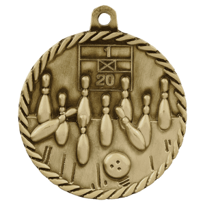Antique Gold 2" Bowling High Relief Medal
