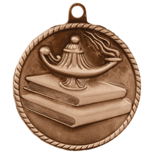 Antique Bronze 2" Lamp of Knowledge High Relief Medal