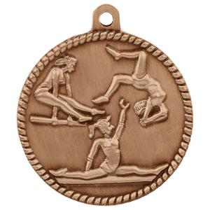 Antique Bronze 2" Female Gymnastics High Relief Medal