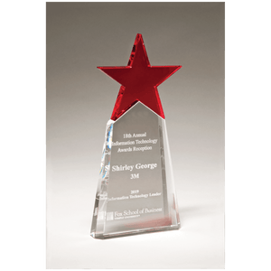 Red Crystal Star on Clear 4 1/8" x 9 1/8" Crystal Base
