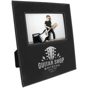 Black/Silver 4" x 6" Leatherette Photo Frame with 4 1/4" x 7 7/8" Engraving Area