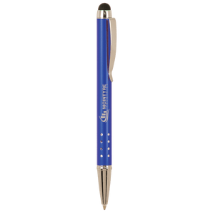 Blue with Silver Trim Laserable Pen with Stylus