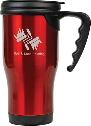 Red Laserable Stainless Steel 14 oz. Travel Mug with Handle