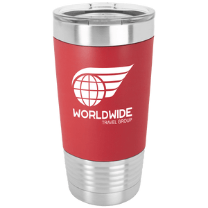 Red/White Tumbler with Silicone Grip and Clear Polar Camel 20 oz. Lid