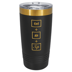 Polar Camel 20 oz. Black/Bright Gold ION-Plated Ringneck Tumbler with Slider Lid