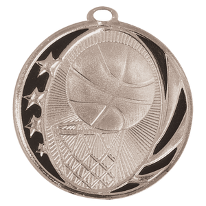 Bright Silver 2" Basketball Laserable MidNite Star Medal