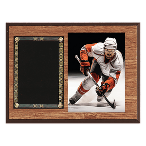 Oak Finish Photo Plaque with Black Brass 2 9" x 12" American Plates-Photo Size 5" x 7"