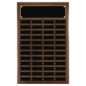 Walnut 48 Plate Perpetual Plaque with Black Brass 16" x 24"/Plates 1" x 3 1/4" American Plates