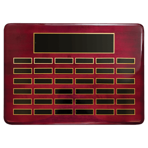 Rosewood Piano Finish 36 Plate Perpetual Plaque with Black Brass 15" x 21"/Plates 7/8" x 2 3/4" Plates