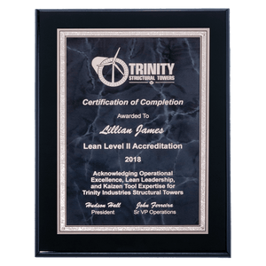 Black High Gloss Plaque with Gray Marble/Silver 8" x 10" Airflyte Florentine Border Plate