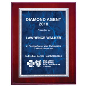 Rosewood High Gloss Plaque with Sapphire Marble/Silver 9" x 12" Airflyte Florentine Border Plate