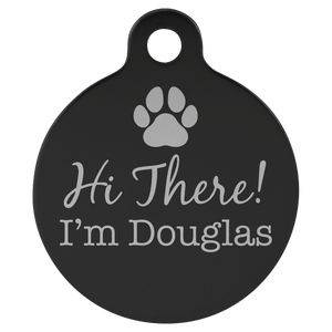 Black 1 1/4" Laserable Anodized Aluminum Round Pet Tag with Tab