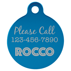 Blue 1 1/4" Laserable Anodized Aluminum Round Pet Tag with Tab
