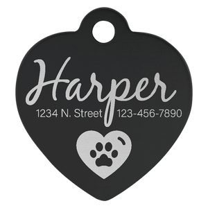 Black 1" x 1" Laserable Anodized Aluminum Heart Pet Tag