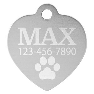 Silver 1" x 1" Laserable Anodized Aluminum Heart Pet Tag