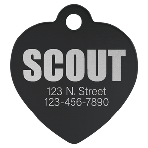 Black 1 1/4" x 1 1/4" Laserable Anodized Aluminum Heart Pet Tag