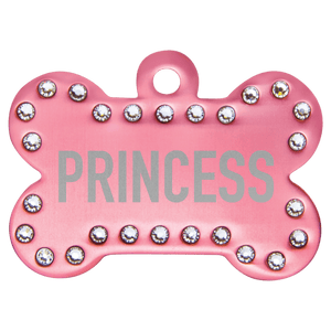 Pink 1 1/2" x 1" Laserable Anodized Aluminum Swarovski Bling Bone with Tab