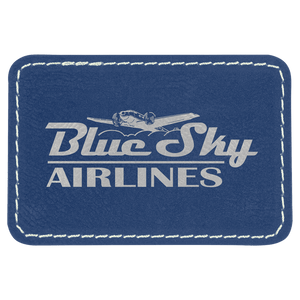 Blue/Silver 3" x 2" Rectangle Laserable Leatherette Patch with Adhesive