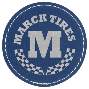 Blue/Silver 2 1/2" Round Laserable Leatherette Patch with Adhesive