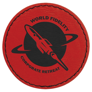 Red 2 1/2" Round Laserable Leatherette Patch with Adhesive