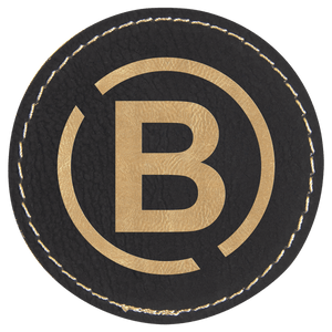 Black/Gold 2 1/2" Laserable Leatherette Round Patch with Kota Pro Adhesive