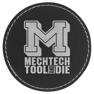 Black/Silver 3" Laserable Leatherette Round Patch with Adhesive