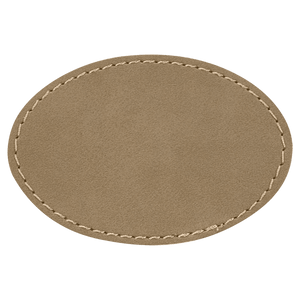Light Brown 3" x 2" Laserable Leatherette Oval Patch with Kota Pro Adhesive