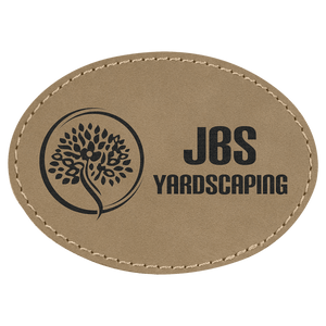 Light Brown 3 1/2" x 2 1/2" Laserable Leatherette Oval Patch with Kota Pro Adhesive