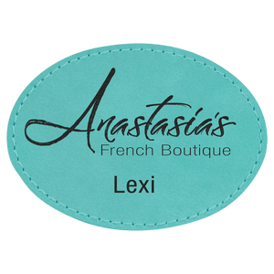Teal 3 1/2" x 2 1/2" Laserable Leatherette Oval Patch with Kota Pro Adhesive