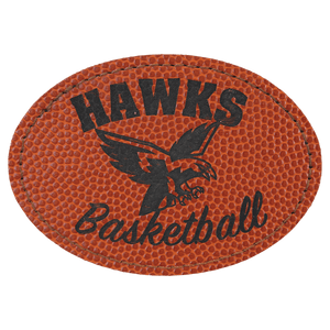 Basketball 3 1/2" x 2 1/2" Laserable Leatherette Oval Patch with Kota Pro Adhesive