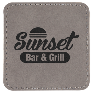 Gray 2 1/2" x 2 1/2" Square Laserable Leatherette Patch with Adhesive