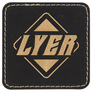 Black/Gold 2 1/2" x 2 1/2" Square Laserable Leatherette Patch with Adhesive